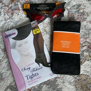 🎃 Women's Costume Glasses, Fishnet & Spider Web Tights Bundle
